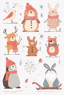 可爱冬日动物插画集合
