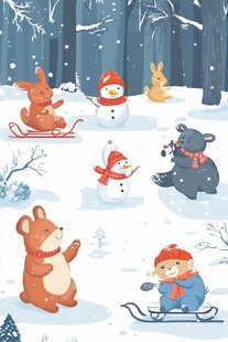 冬日森林里动物们的欢乐时光