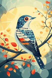 枝头彩鸟 秋日静谧景象