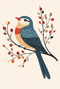 枝头栖鸟图