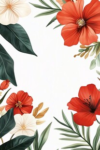 花卉绿叶边框装饰插画