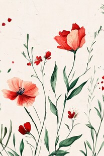 水彩风红色花卉插画