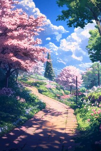 春日繁花小径梦幻风景