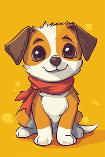 可爱系小狗戴红围巾插画