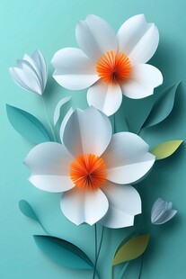 立体纸艺白花绿叶插画