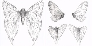 蝴蝶飞蛾手绘图稿素材