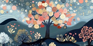 梦幻多彩森林插画景观