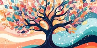 梦幻多彩树的抽象艺术图景