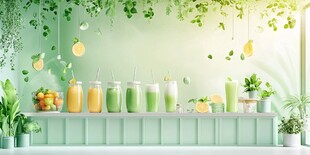 清新绿植风的活力饮品展示
