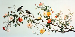 枝头双鸟伴繁花