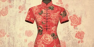复古玫瑰图案中式旗袍
