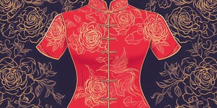 中式红色旗袍花卉图案设计