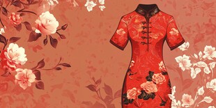 中式红旗袍配繁花背景