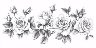 手绘黑白玫瑰花图案