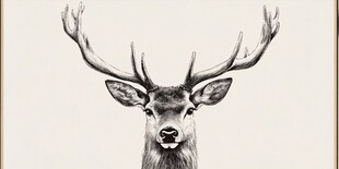 黑白鹿头素描画