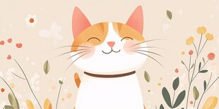 微笑猫咪置身烂漫花丛中