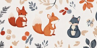 森林萌宠与秋日元素图案