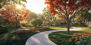 秋日公园小径的静谧美景