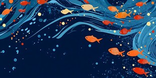 海洋中游动的多彩小鱼