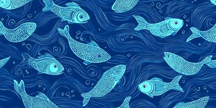 蓝色海洋鱼群无缝图案