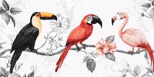 枝头三鸟 巨嘴鸟与火烈鸟