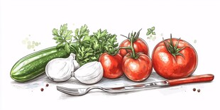 新鲜蔬菜与餐具的美妙组合