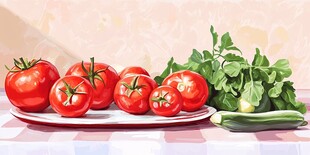 盘中番茄与翠绿蔬菜
