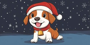 圣诞小狗戴帽挂铃超萌