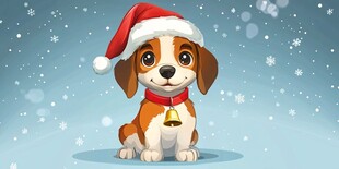 圣诞萌犬戴帽挂铃迎佳节