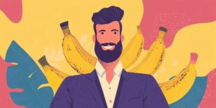 西装男士与身后的香蕉群