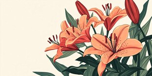 橙色百合花插画