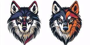 双狼头像 多彩风格插画