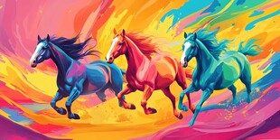 三马奔腾绘就绚丽色彩