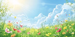 春日花海蓝天美景图