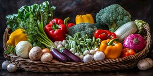 一篮多彩新鲜蔬菜