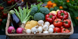 一篮多彩新鲜的应季蔬菜