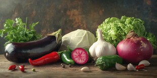 多彩新鲜蔬菜静物展示