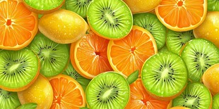 缤纷柑橘与猕猴桃切片图