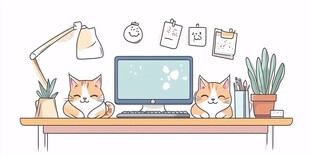 猫咪相伴的温馨办公场景