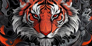 霸气虎面图腾 中式风插画
