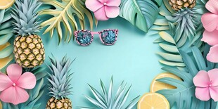 夏日风情配饰 菠萝花卉环绕
