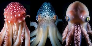 三只多彩章鱼的奇妙展示