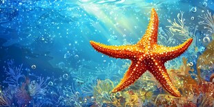 梦幻海底的橙色海星