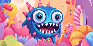 蓝色怪兽的梦幻糖果世界