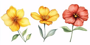 三色花卉水彩插画