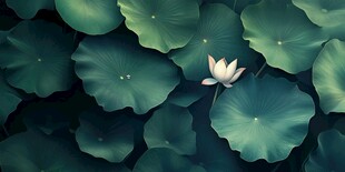 一朵白莲绽于碧叶间