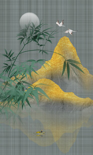 高档水墨竹子山水画