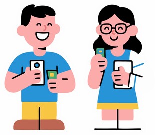 男女手持手机开心交流