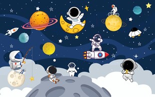 儿童太空探索梦幻背景墙