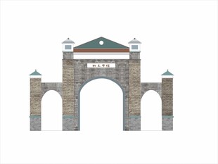 复古石拱门建筑模型